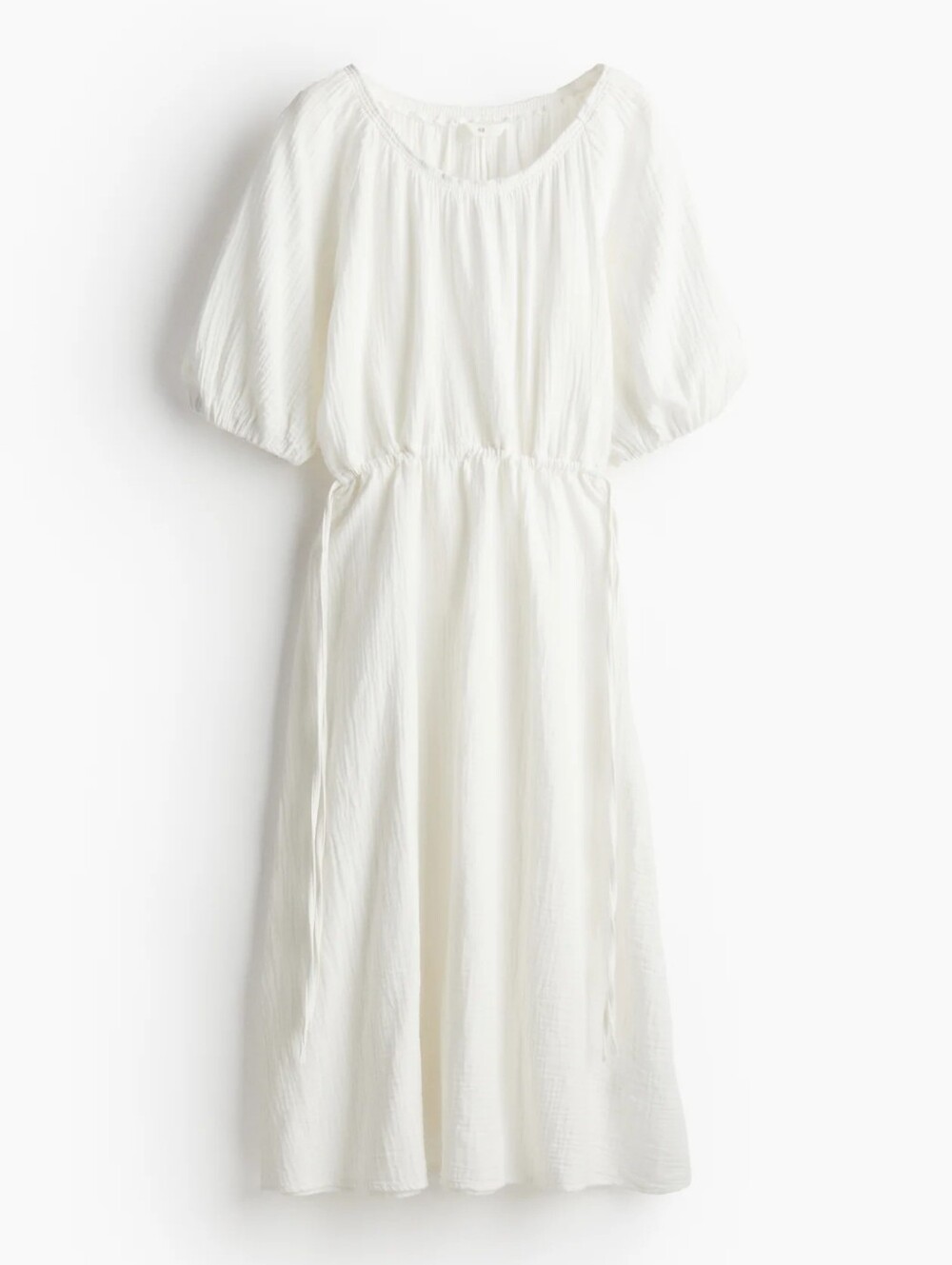 H&M | White Drawstring-Waist Cotton Dress